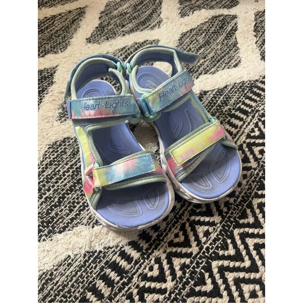 Skechers Heart Lights Kids Tie-Dye Light-Up Sandals - Pastel Rainbow girls size